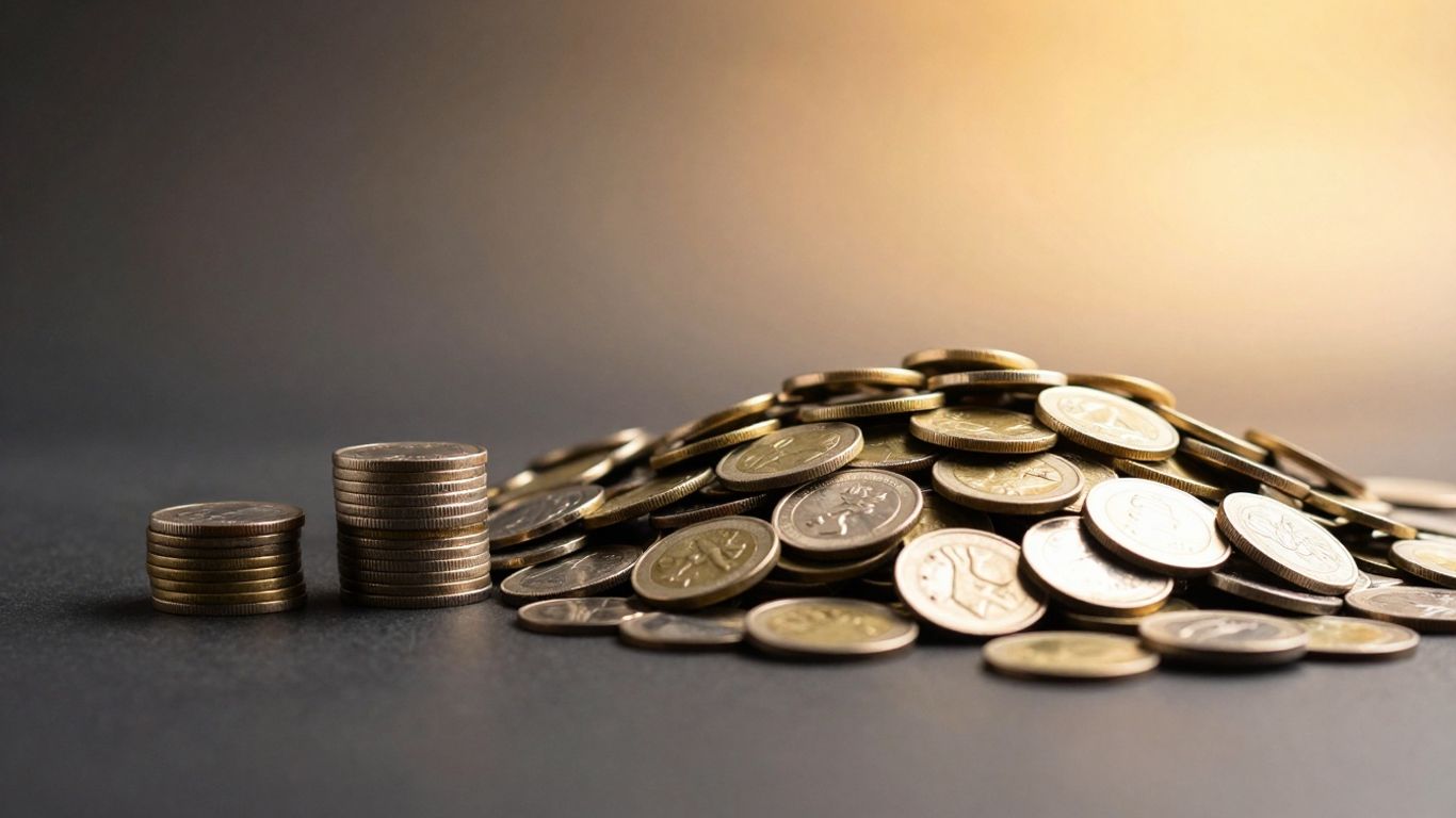 Stack of coins growing into a pile of cash.