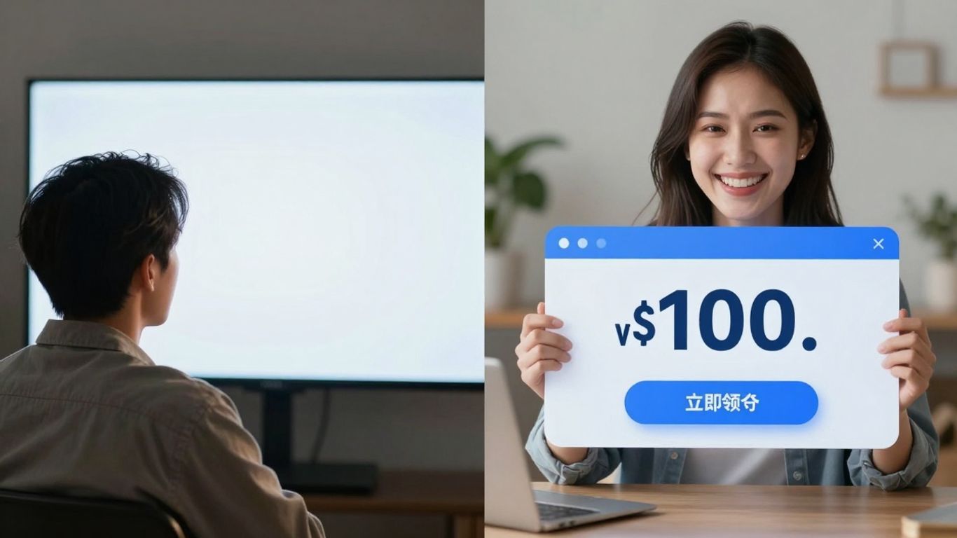 Person reacting to pop-up, then engaging with a better one.