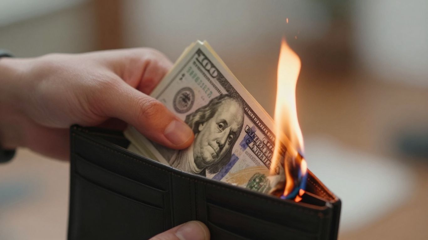 Burning money being pulled from a wallet.