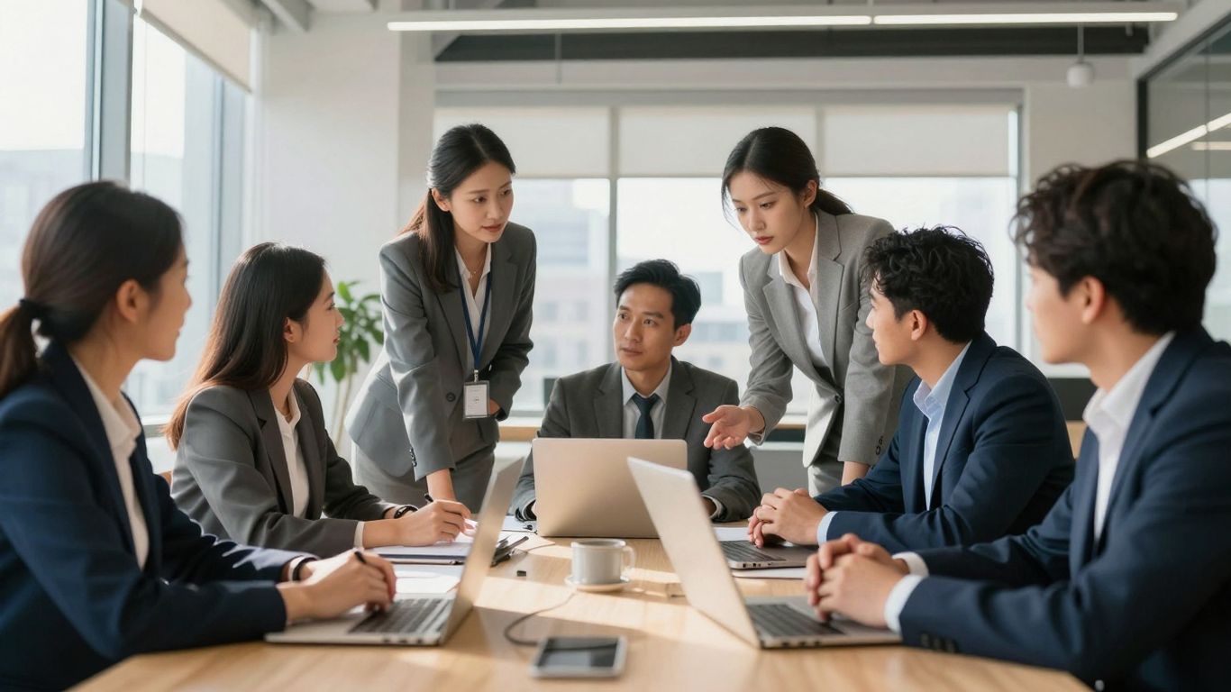Business professionals collaborating in a modern Calgary office.
